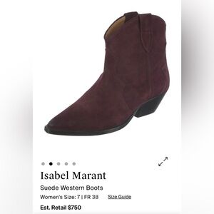 Isabel Marant Dewina Burgundy Heeled Suede Bootie Size 7 (Fr 38)